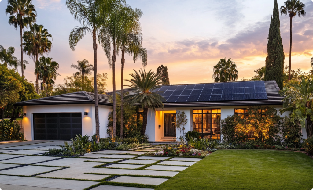 roofs with solar panels in California